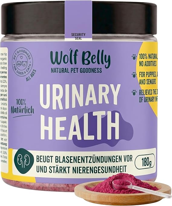 Wolf Belly - For Cystitis for Dogs and Cats 100% Natural (180 g) with Cranberry and Vitamin C Struvite Stones Dissolve and Supports Kidney Health Powder Form Made in Europe