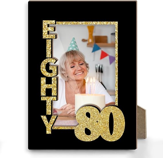 Gold 80th Birthday Picture Frame, 80th Birthday Gifts for Women Men Her His, Grandma Grandpa 80 Years Old Gifts, Eighty Birthday Photo Frame Keepsake, Home Office Desktop Decoration-jin02