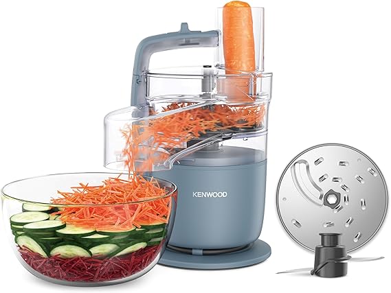 Kenwood, MultiPro Go FDP22.​130GY, Food Processor, for Chopping, Slicing, Grating, Pureeing and Kneading Dough, with Express Serve, 1.3L Bowl, Knife Blade, 4mm Disk, 650 Watts, Grey