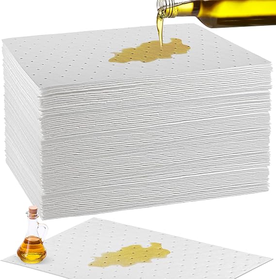 50 Pcs Oil Absorbent Pads, 9.8 x 13 Inch Oil Spill Mat, White