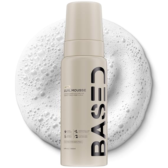 BASED Curl Mousse, Instant Volume & Definition (6.8 fl oz, Pack of 1) | Lightweight Hair Formula with Agave & Rice Protein - Science-Backed Formula, Silicone Free for All Curl Types