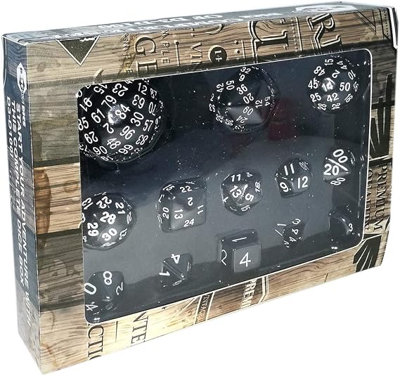 Bescon Complete Polyhedral Dice Set 13pcs D3-D100, 100 Sides Dice Set Opaque Black
