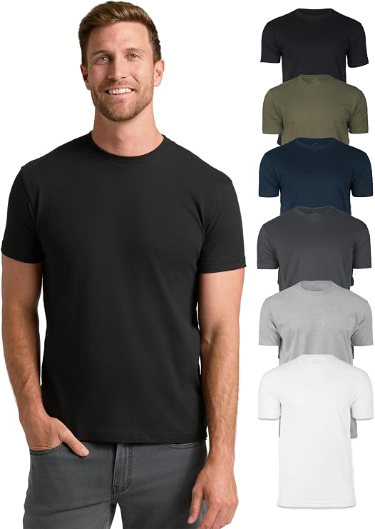 True Classic Mens T-Shirts Short Sleeve Crew Neck T Shirts for Man, Cotton Blend Plain Novelty Men's T-Shirts, Pack of 6, Variety, L Tall