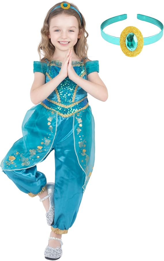 Wizland Jasmine Costume for Girls ,Dance Performance Arabian Princess Costume Cirthday Carnival Halloween Cosplay Party