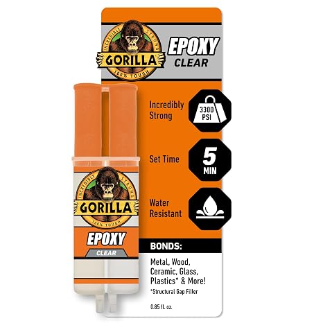 Gorilla 2 Part Epoxy, Clear Epoxy, 0.85 Ounce Syringe (Pack of 1) - 5 Minute Set, Incredibly Strong Bonding