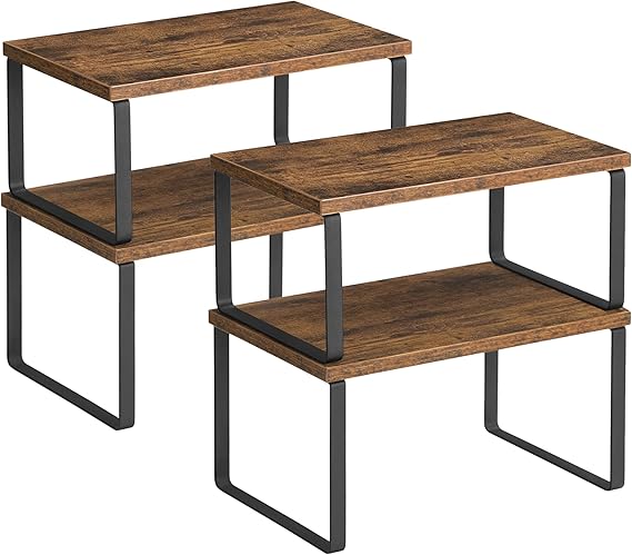 SONGMICS Cabinet Organizer Shelf, Set of 4 Spice Rack, Kitchen Storage | Kitchen Storage, Spice Rack, Steel and Particleboard, Burgundy and Black, BYSTRO Collection UKCS021X01