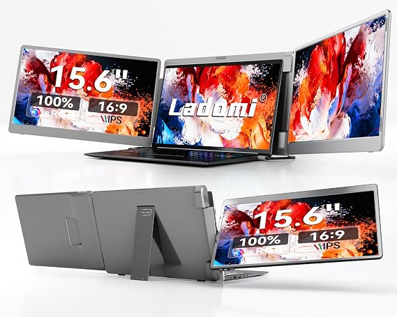 Laptop Screen Extender, 15.6" FHD Laptop Monitor Extender, Triple Portable Monitor for 12"-17.3" Laptops, Plug & Play, 360 Rotation Screen, Compatible with MacOS/Wins/Switch/Surface
