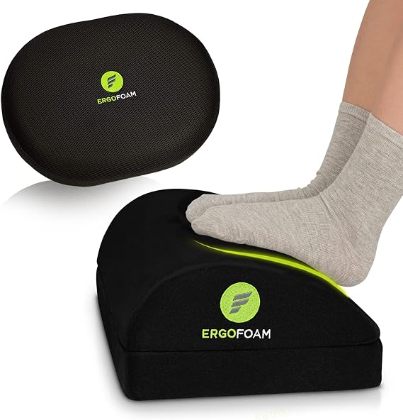 ErgoFoam Adjustable Foot Rest (Teardrop, Velvet, Black) and Orthopedic Donut Pillow Bundle