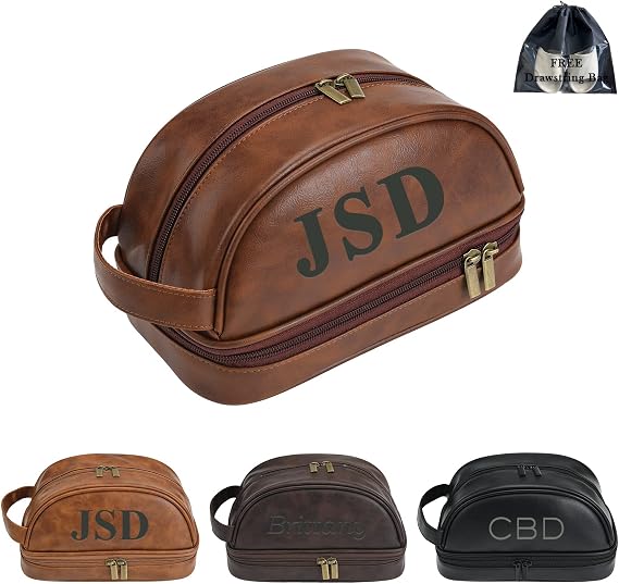 Handmade Toiletry Bag, Semicircle Personalized Leather Toiletry Bag, Custom Name Dopp Kit Travel Organizer, Custom Laser Engraved Monogram Leather Gift For Men Groomsmen Gifts