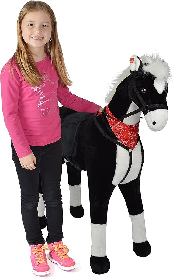 Plush Horse XXL 105 cm – The Giant Horse For Riding A Great Standing Horse XXL up to 100 kg Play Horse with Brush for Sitting On – A Child's Dream. Großes Plüschpferd zum Reiten & Draufsitzen belastbar bis 100 kg: Stehpferd 105 cm Spielpferd Reitpferd XXL für Kinder