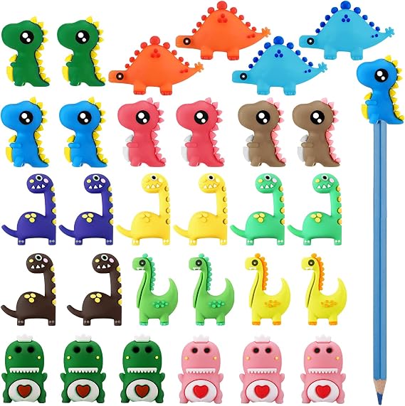 Marspark 30 Pieces Dinosaur Pencil Toppers Animal Pencil Charms Dinosaur Pen Clip on Toppers Prizes Gifts Cute Pen Decoration for Office Party Supplies Favors