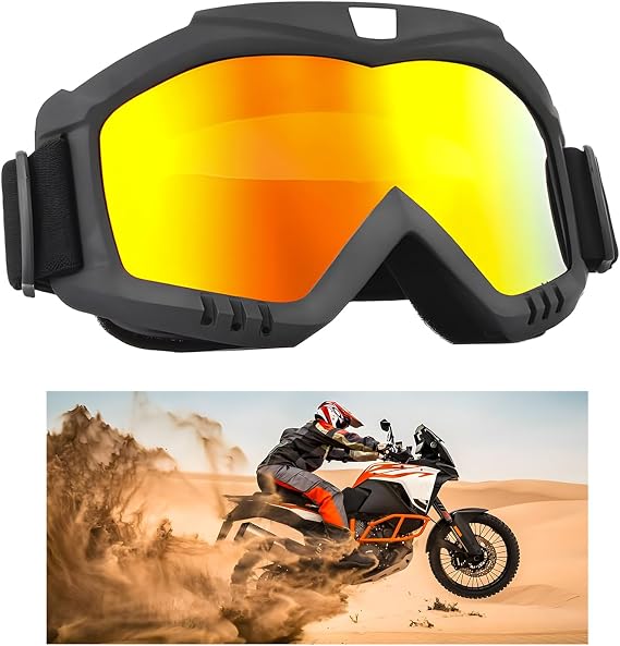 2PCS Dirt Bike Goggles, Windproof Helmet Ski Goggles with Anti-Fog Lens, Wide Vision Safety Glasses for Motocross ATV (Imitation Red, 1 PC)