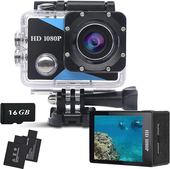 Waterproof Action Camera 1080P HD Sports Cam with 2" LCD Screen
