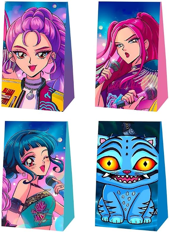 YEEFIGRO 12pcs Demon Girls Team Birthday Party Gift Bags Goodie Bags,Demon Movie Hunters Party Supplies for Kids Birthday Decorations