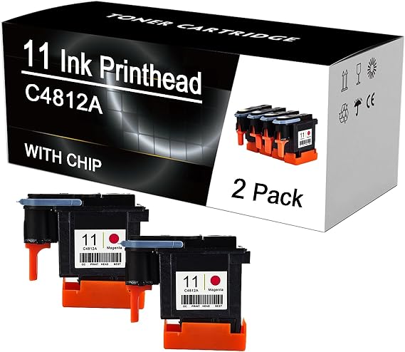 11 Ink Printhead C4812A Replacement for HP Designjet 500 510 800 813 850 100 1000 1100 2230 2280 2300 9110 9120 9130 K850 K850dn Printer,Magenta-2 Pack