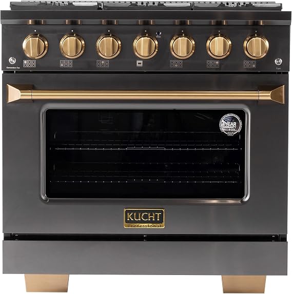 KUCHT Gemstone Professional 36 in. 5.2 cu. ft. Dual Fuel Range for Propane Gas with Sealed Burners and Convection Oven in Titanium Stainless Steel