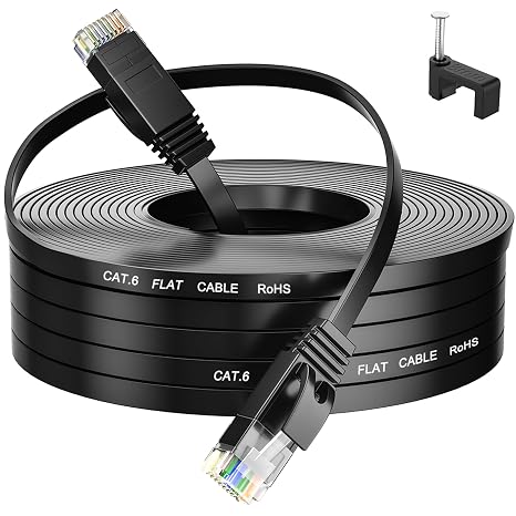 MEIPEK Cat 6 Flat Internet Cable 30m, Slim Extra Long Ethernet Cable | Extra Long Lan 30metres High Speed Thin Rj45 Black 100ft for Router Modem, Compatible with Cat 7/Cat 8/Cat 6a