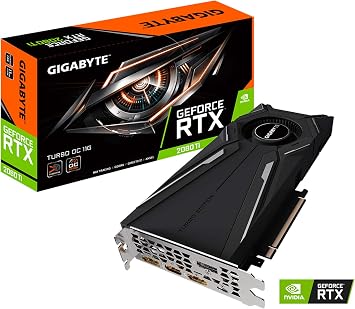 GIGABYTE GeForce RTX 2080 Ti Turbo OC 11G rev. 2.0 Graphics Card, Turbo Style Fan, 11GB 352-Bit GDDR6, GV-N208TTURBO OC-11GC REV2.0 Video Card