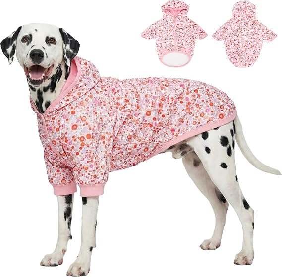 LovinPet Flannel Dog Coat, Winter Dog Coat, Small Dots Light Pink, L