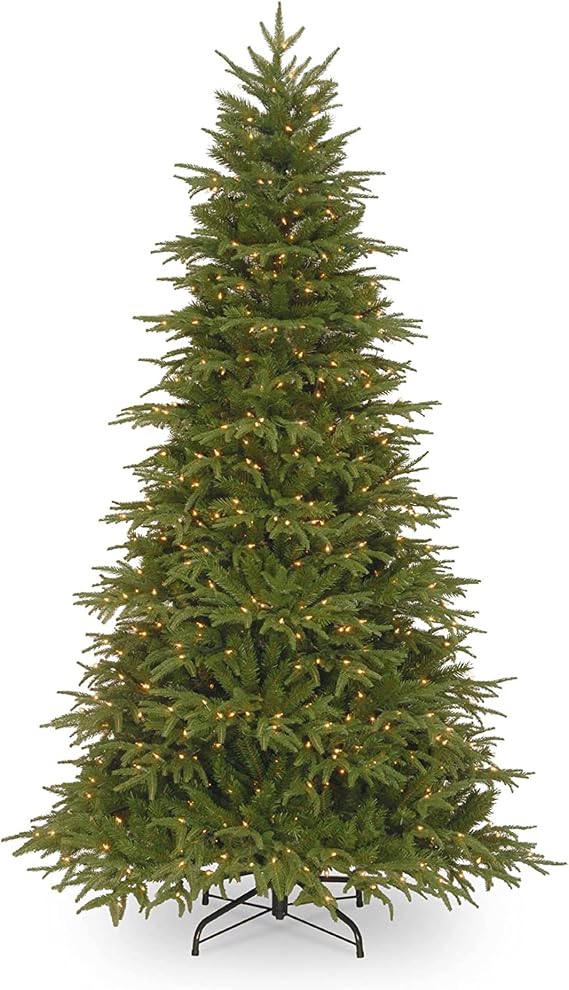 National Tree Company Pre-Lit 'Feel Real' Artificial Full Christmas Tree, Green, Northern Frasier Fir, White Lights, Includes Stand, 7.5 Feet