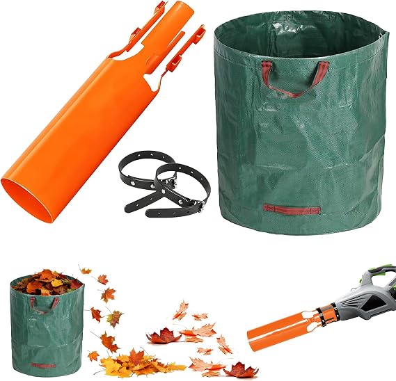 Leaf Blower Air Booster, Universal Orange Air Flow Booster for Blower Air Leaf Blower Nozzle Extension Attachment for Yard, Lawn, And Driveway Cleanup (with 100L Leaf Collection Bag)