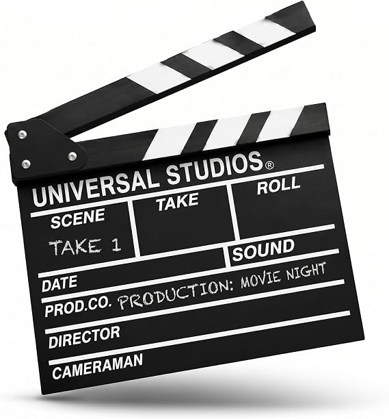 BIGOTTERS Movie Film Clap Board, Hollywood Clapper Board Wooden Film Directors Clapboard Photography Props for Movie Theme Party Decorations Night Party Accessory with Black & White, 12"x11"