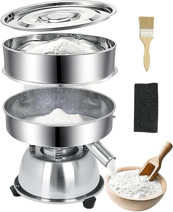 Automatic Electric Vibrating Sifter Machine, Sieve Shaker With 2 Screens (10 & 60 Mesh), for Flour, Rice, Mung Bean, Powder
