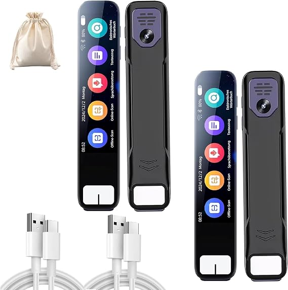 Scannix Ki Pen Scanner Scannix Pen Real-Time Voice Translator & Scanner with Touch Screen Supports 134 Languages Offline & Online Text Recognition In 60 Languages (2 Pieces)