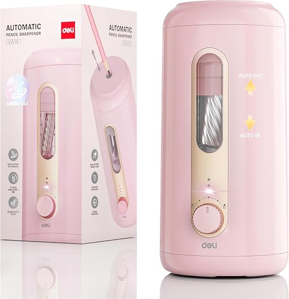 deli Electric Pencil Sharpener, Fully Automatic Pencil Sharpener, Pink