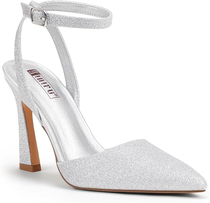 IDIFU IN4 Closed Toe High Heels Slingback Stiletto Pointed Toe Heels for Women Dressy Wedding Party Bridal Bride Prom Evening Work Dress Shoes Comfortable Fashion Cute Ankle Strap Pumps Shoes