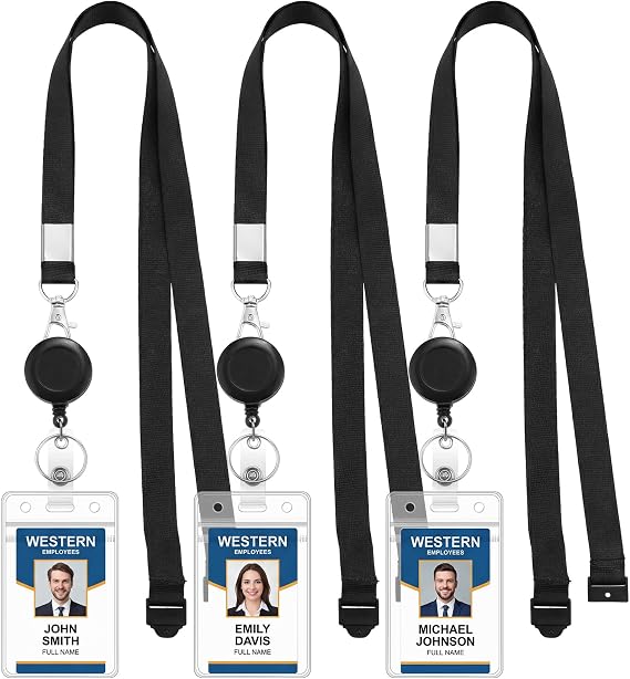3 Pack Breakaway Lanyards for ID Badges Black Lanyard Retractable Reel