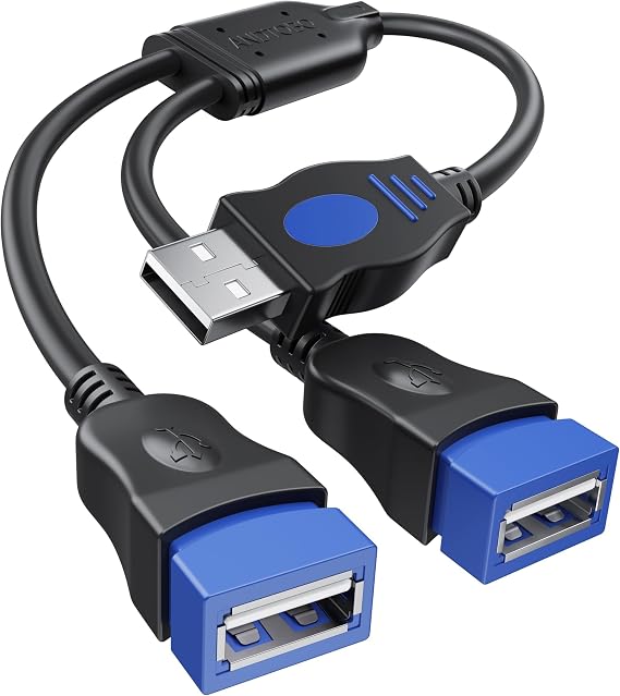 USB Splitter, USB Y Splitter Dual USB 2.0 Charger Cable 1 Male to 2 Female Power Cord Extension Hub Adapter Replacement for Car/Laptop/LED etc