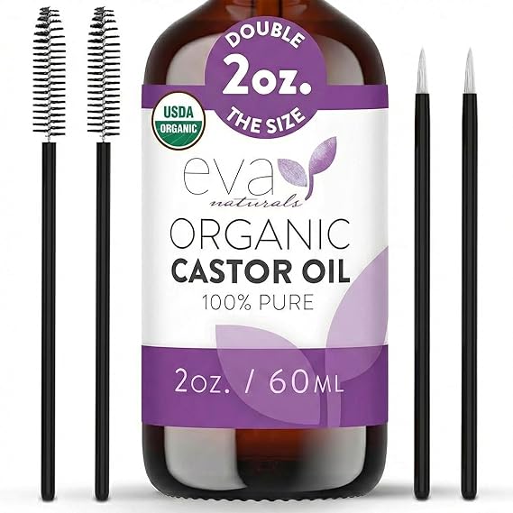 Eva Naturals 100% Pure Cold Pressed Castor Oil, Eyelash, Brow & Hair, 2 oz | Lash & brow growth, thicker, face serum drops, wrinkles, hydrating, nourishing, for skin