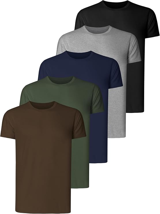 Teesmen Men's T-Shirts 5 Pack Short Sleeve Crew Neck UK Plain Cotton