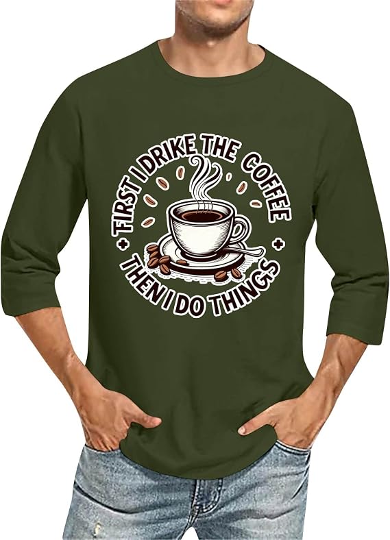 T Shirts for Men Fashion 2D Print Graphic Tops Comfort Crewneck 3/4 Sleeve Tee Casual Loose Tunic Trendy Shirts