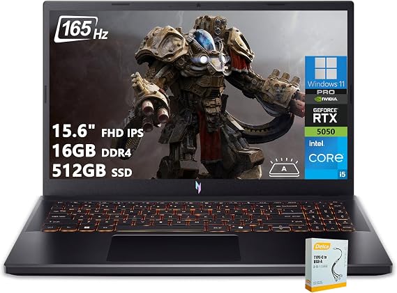 Acer Nitro V 15 Gaming Laptop | 15.6" FHD IPS 165Hz | Intel 8-Core i5-13420H | 16GB DDR4 512GB SSD | GeForce RTX 5050 DLSS4 (Up to 440 AI Tops) | Backlit Keyboard Win11 Pro w/DLCA Accessory
