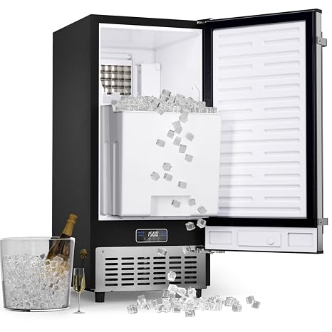 Coolake Under Counter Ice Maker Machine 120 Lbs/Day with 30 Lbs Ice Storage, 15 Built-in Freestanding Ice Maker, Self Cleaning, Gravity Drainage, Undercounter Ice Machine for Home Bar Kitchen Office