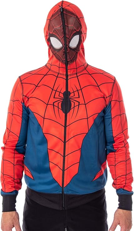 Marvel Mens Spider-Man Hoodie Reversible Costume Spiderman Hooded Jacket Full-Zip Coat with Mesh Face Mask Medium