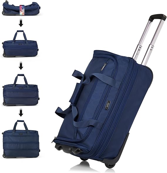 Hanke Expandable Carry On Luggage Suitcases with Wheels Foldable Duffle Bag for Travel Carry On suitcase Weekend Bag for Women Men(Blue)