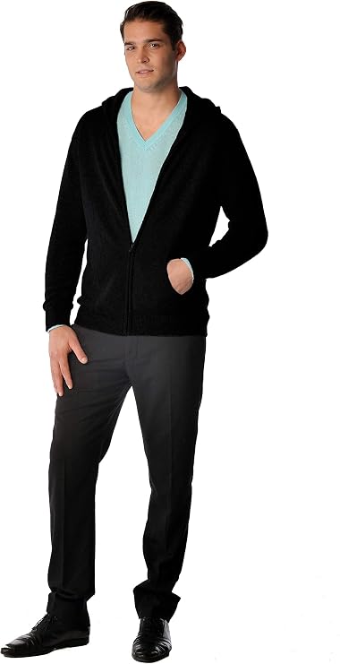 Cashmere Boutique Men's Pure Cashmere Full-Zip Hoodie