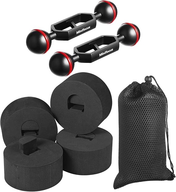 MINIFOCUS 4PCS Underwater Camera Buoyancy Kits & 4" Double Ball Aluminum Alloy Extension Arm