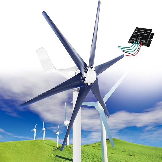 Wind Turbine Generator Kit 12000W 12V/24V/48V with 5 Blade & Charge Controller, Windmill Generator, 3 Phase AC Permanent Magnet Generator, Wind Power Generator for Marine, RV, Home,Navy-24V
