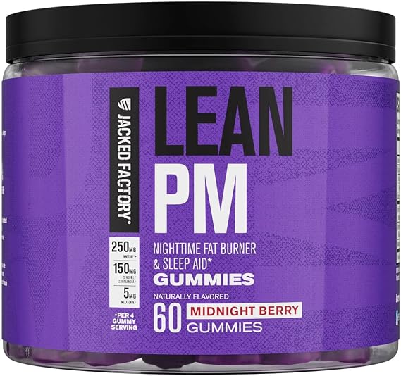 Jacked Factory Lean PM Weight Loss Gummies - Night Time Fat Burner & Appetite Suppressant Sleep Supplement with Melatonin & Ashwagandha - 60 Metabolism Gummies, Midnight Berry