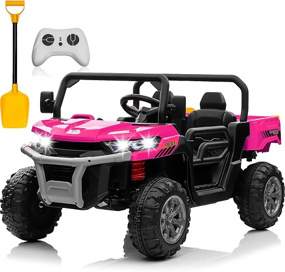 JOYRACER 24V 4WD Ride on Car, 2 Seater Dump Truck w/4X200W Motor, Gift Flower, 2.4G Remote Control, 4 Wheeler, Bluetooth Music, LED Light, 24 Volt Battery Powered Ride on Toys for Big Kids, Rose Red