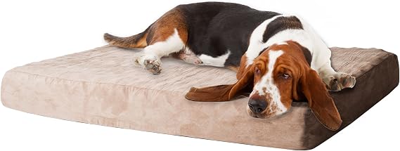 Memory Foam Dog Bed Collection 2-Layer Orthopedic Dog Bed with Machine Washable Cover - Dog Bed for Large Dogs up to 95lbs by PETMAKER (Tan)