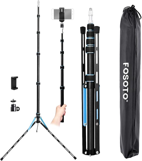 FOSOTO 87inch Photography Tripod Light Stand Carbon Fiber Lightweight Photographic Stand Compact for Photo Studio Equipment Softbox Umbrella Shooting Video Filming Speedlight