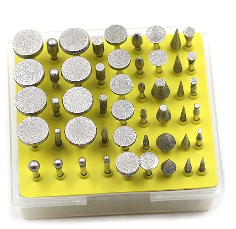 50pcs 1/8'' Shank Diamond Coated Rotary Grinding Head Jewelry Lapidary Burr Set Polishing Buffing Bits Compatible with Dremel Tool Accessories Attachment