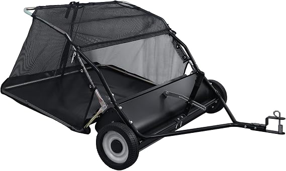 44 Inch Lawn Sweeper Tow Behind, 25 cu.ft. Large Pull Behind Grass Sweeper, Heavy Duty Leaf & Grass Collector with Dumping Rope Design, Adjustable Sweeping Height for Picking Up Debris