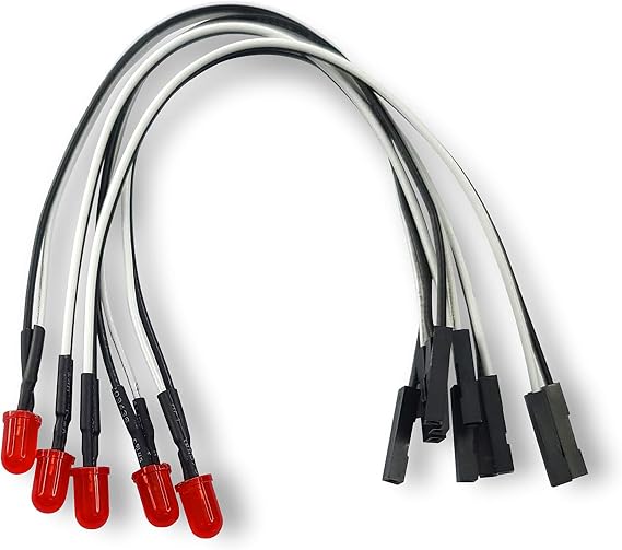 Pre-Wired 5mm LED with 6inch Dupont Wire on 2 pins Single Female Jumpers Red Color 5 Pack