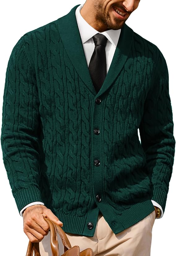 PJ PAUL JONES Men's Button Down Cardigan with Shawl Collar